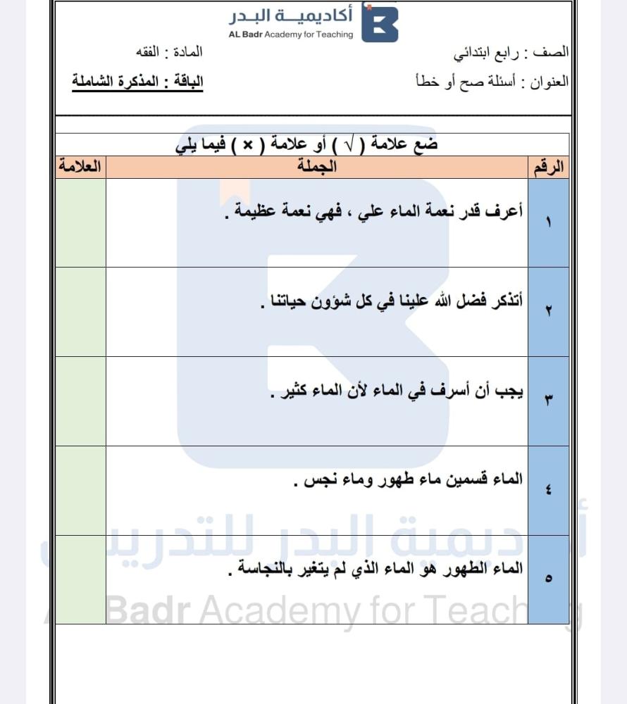 الباقة الذهبية لمادة الفقه - صف رابع ابتدائي للفصل الدراسي الأول