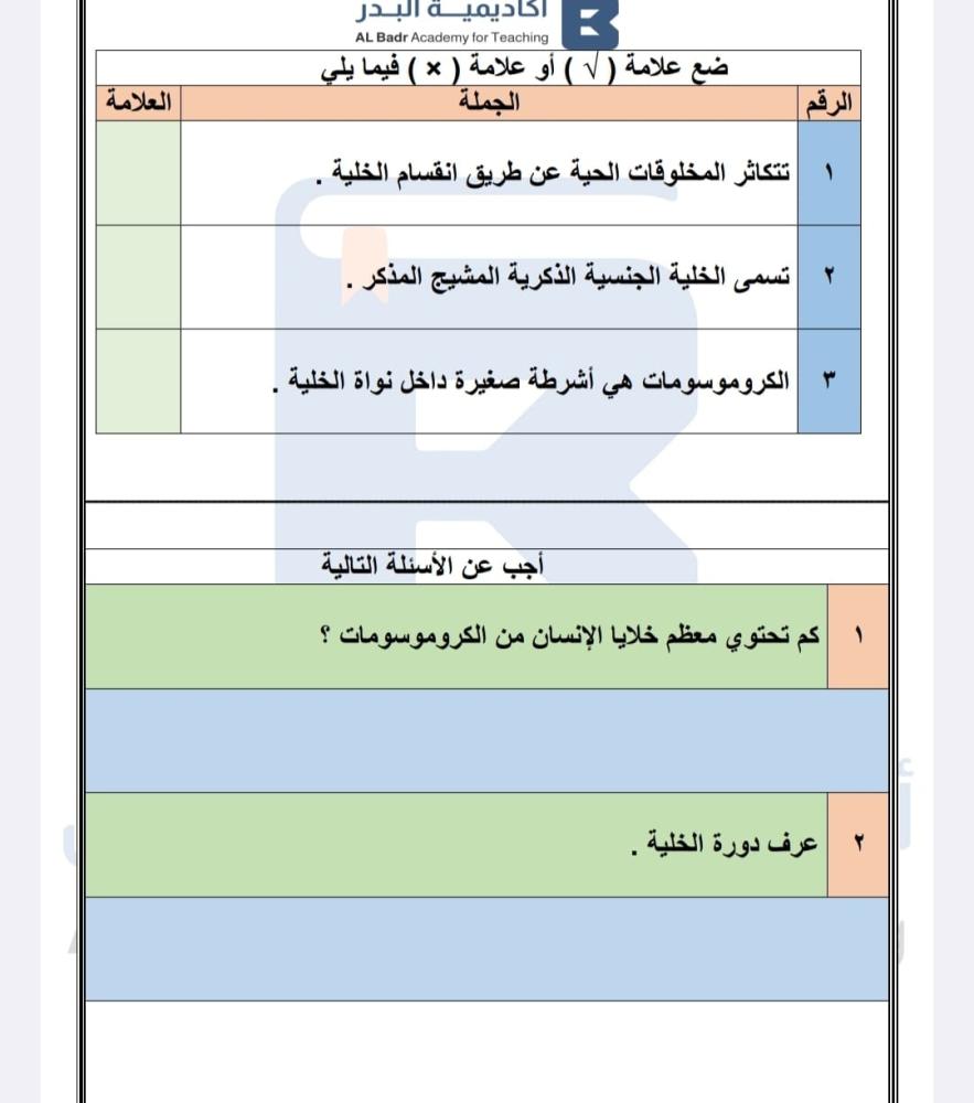 الباقة الفضية لمادة العلوم - صف سادس ابتدائي للفصل الدراسي الأول