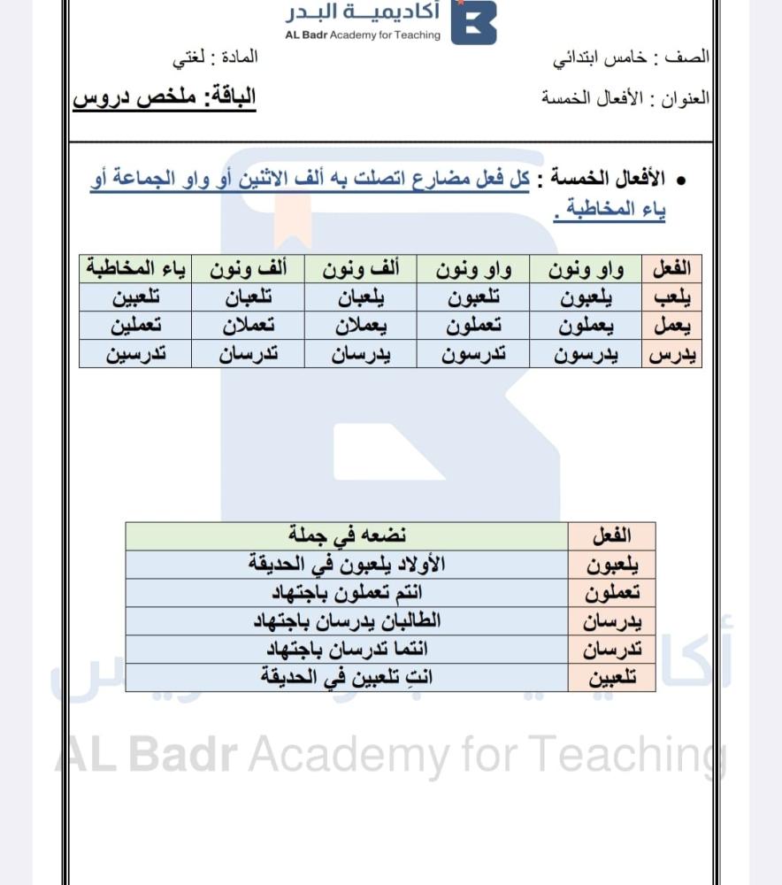 الباقة الذهبية لمادة لغتي - صف خامس ابتدائي للفصل الدراسي الأول
