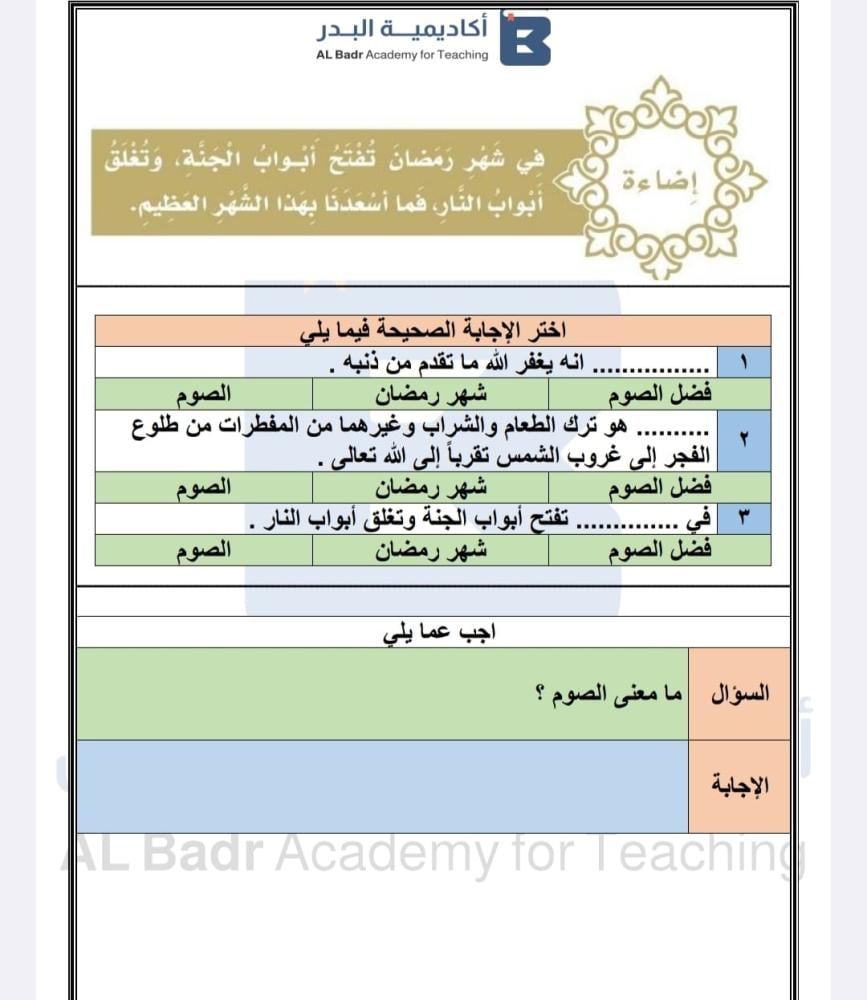 نماذج دروس جاهزة لمادة التوحيد - صف ثالث ابتدائي للفصل الدراسي الأول