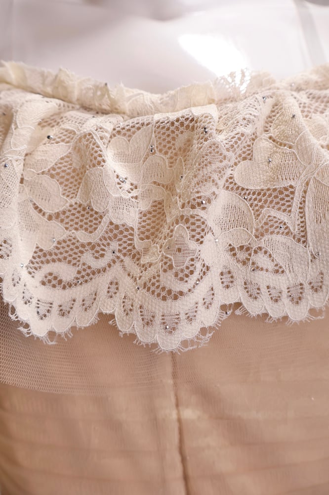 Beige lace and tulle dress off shoulder