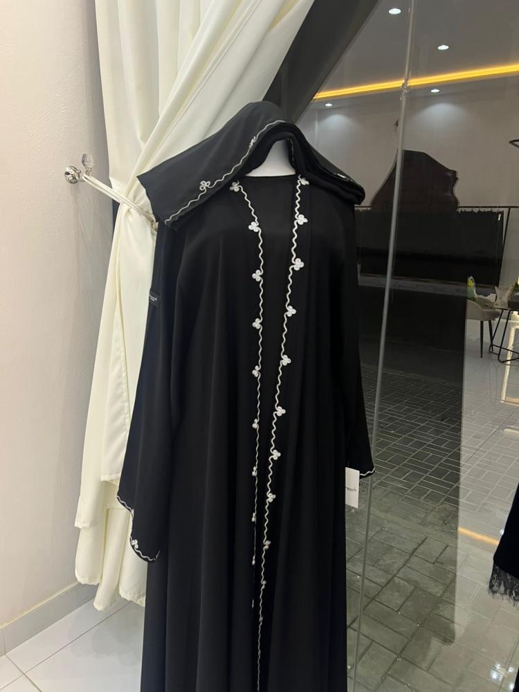 White embroidery abaya
