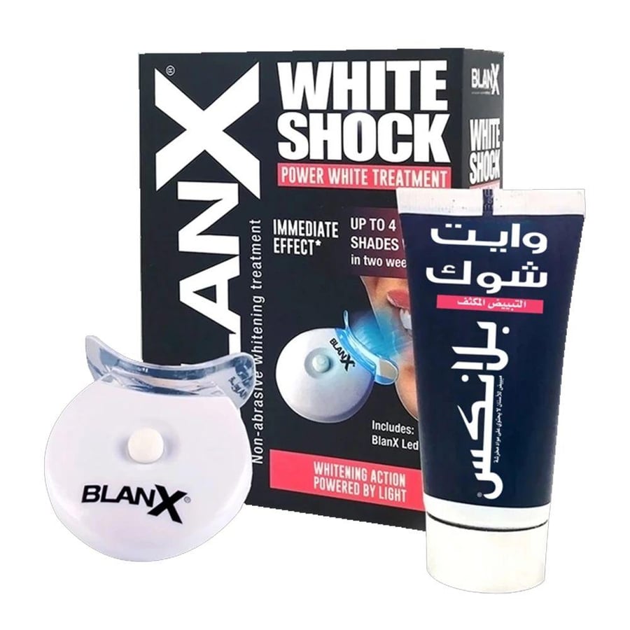 مجموعة تبييض وايت شوك من بلانكس طقم أنبوب وعلبة بلاستيكية أزرقأبيضوردي