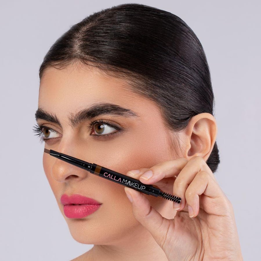 قلم تحديد الحواجب برأس دقيق وفرشاة Calla Makeup CM49 بني رمادي