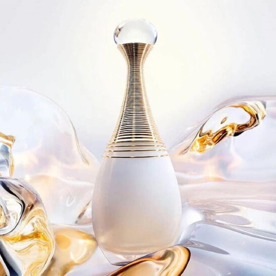 عطر نسائي او دو برفيوم Enath بزجاج شفاف وقبّاعة كروية ذهبية موديل 1508