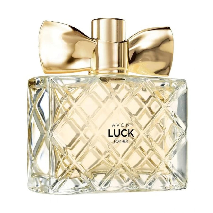 عطر لاك فور هير او دي بارفيوم من AVON بزجاجة شفافة بغطاء ذهبي