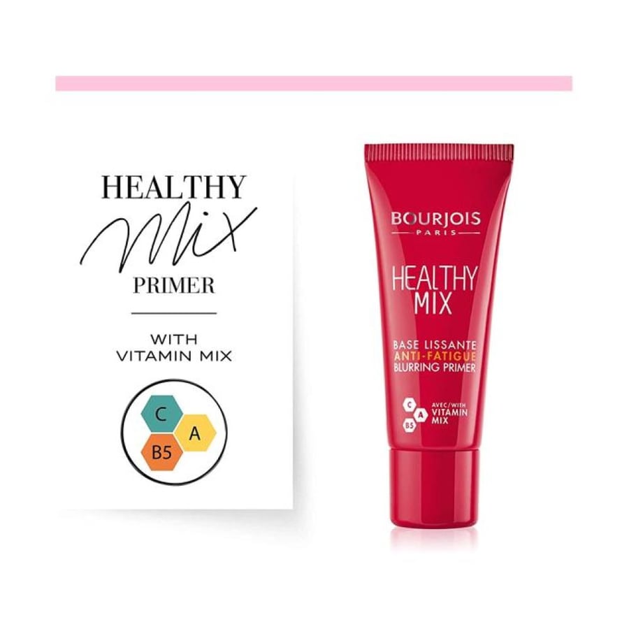 برايمر هيلثي مكس من BOURJOIS برايمر تمهيدي بلون أحمر وأنبوب بلاستيكي
