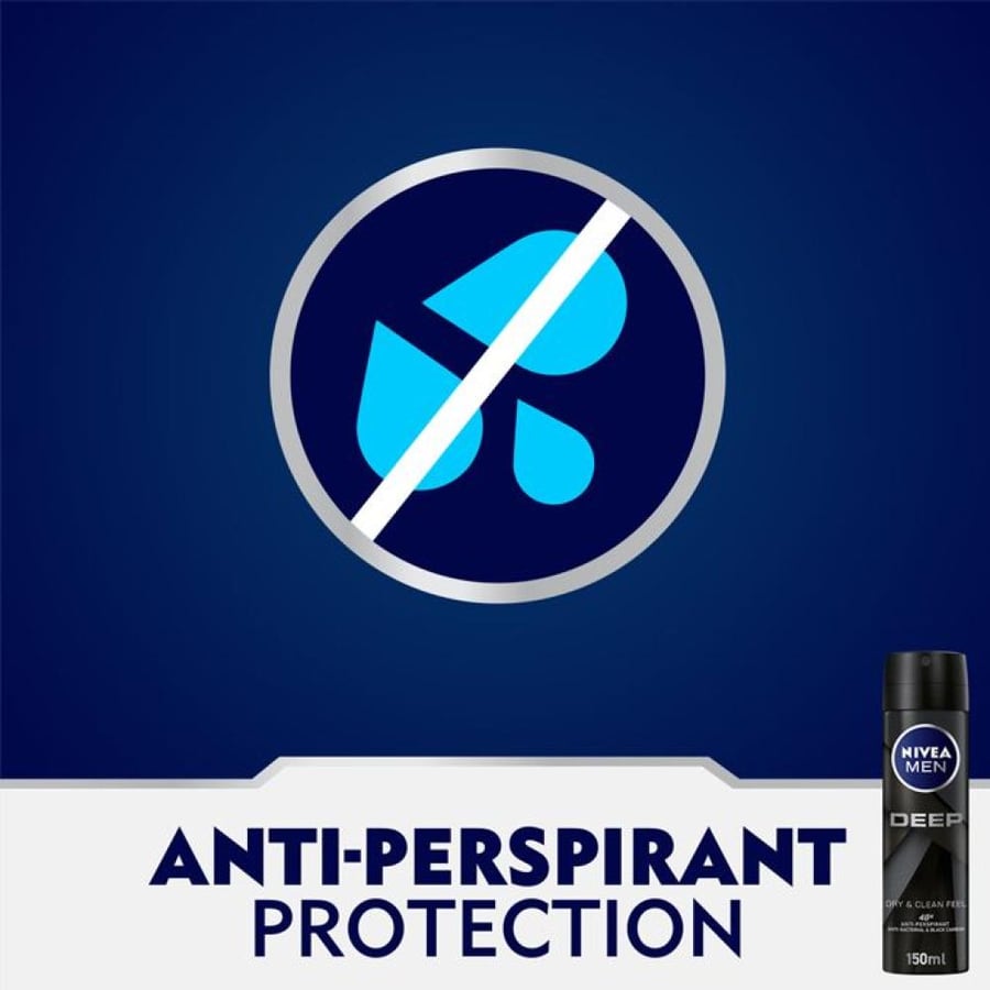 مزيل عرق بخاخ ديب دراي آند كلين للرجال من NIVEA MEN 150 مل أسود