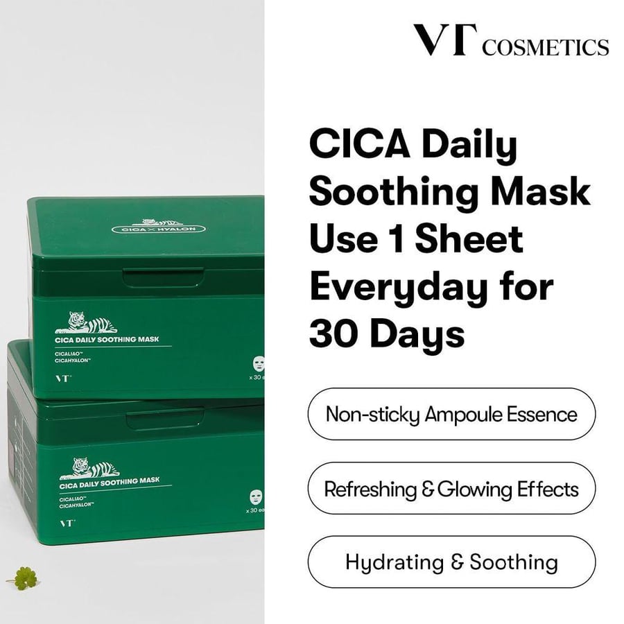 ماسك يومي مهدئ بالسيكا من VT COSMETICS عبوة 30 قطعة