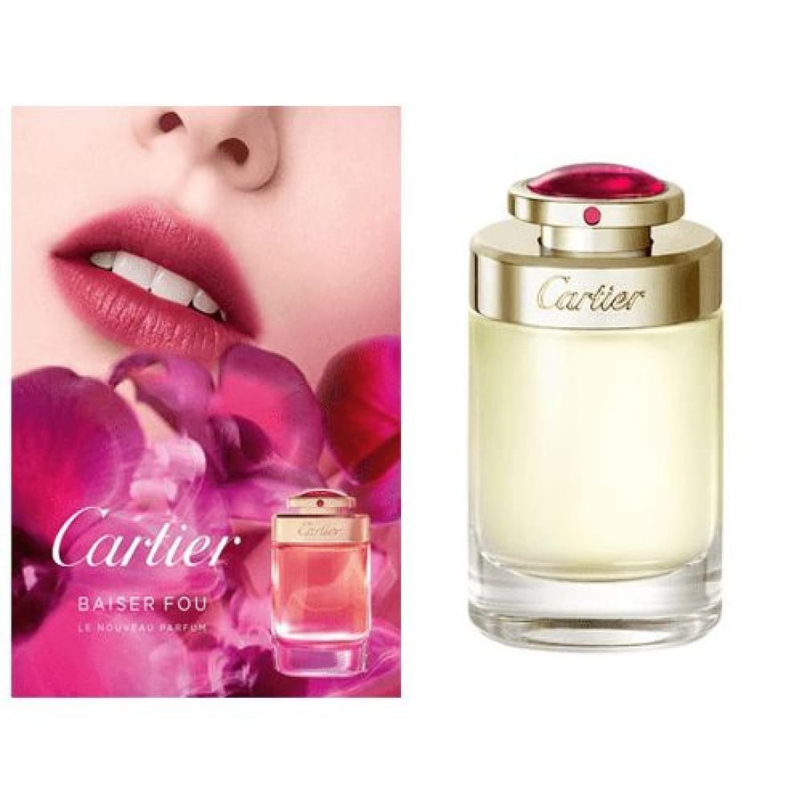 عطر نسائي او دو برفيوم كارتييه بيزيه فو زجاجة ذهبية بحجر أحمر