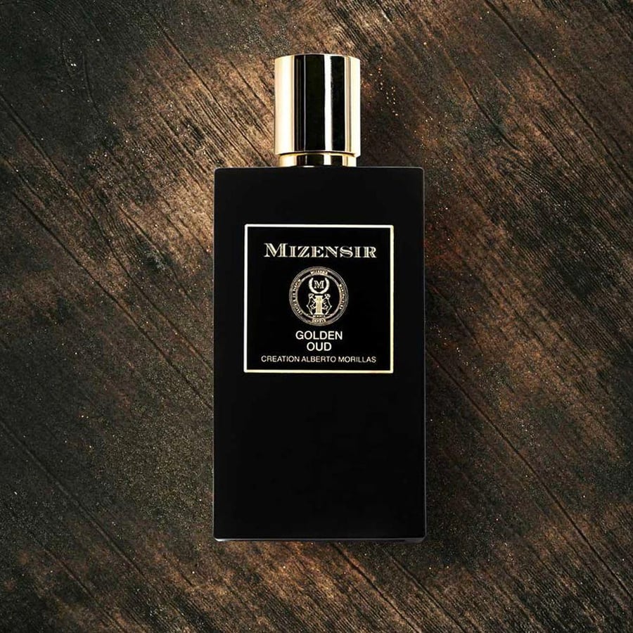 عطر او دو برفيوم غولدن عود من Mizensir زجاجة سوداء بغطاء ذهبي