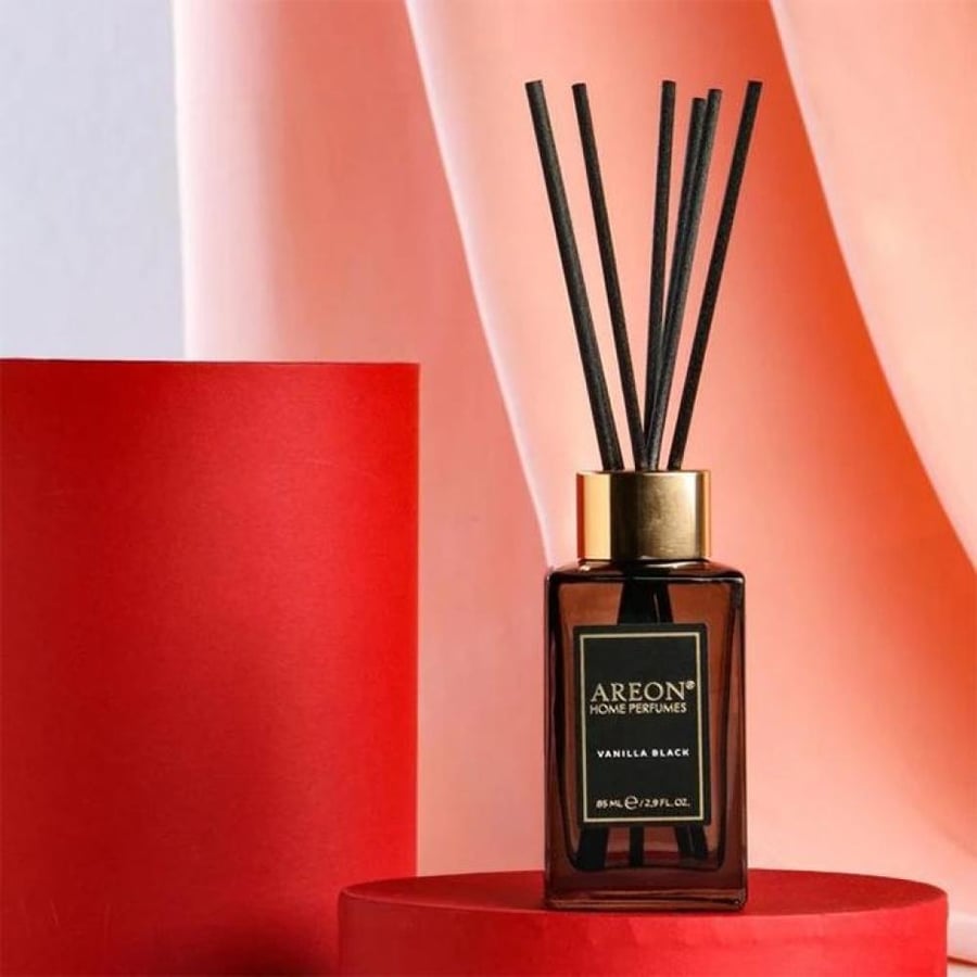 معطر أعواد فانيليا بلاك AREON 85 مل زجاج مستطيل بأعواد سوداء