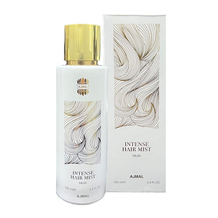 عطر شعر إنتنس مسك من أجمل بخاخ 100 مل بزجاجة بيضاء وغطاء ذهبي