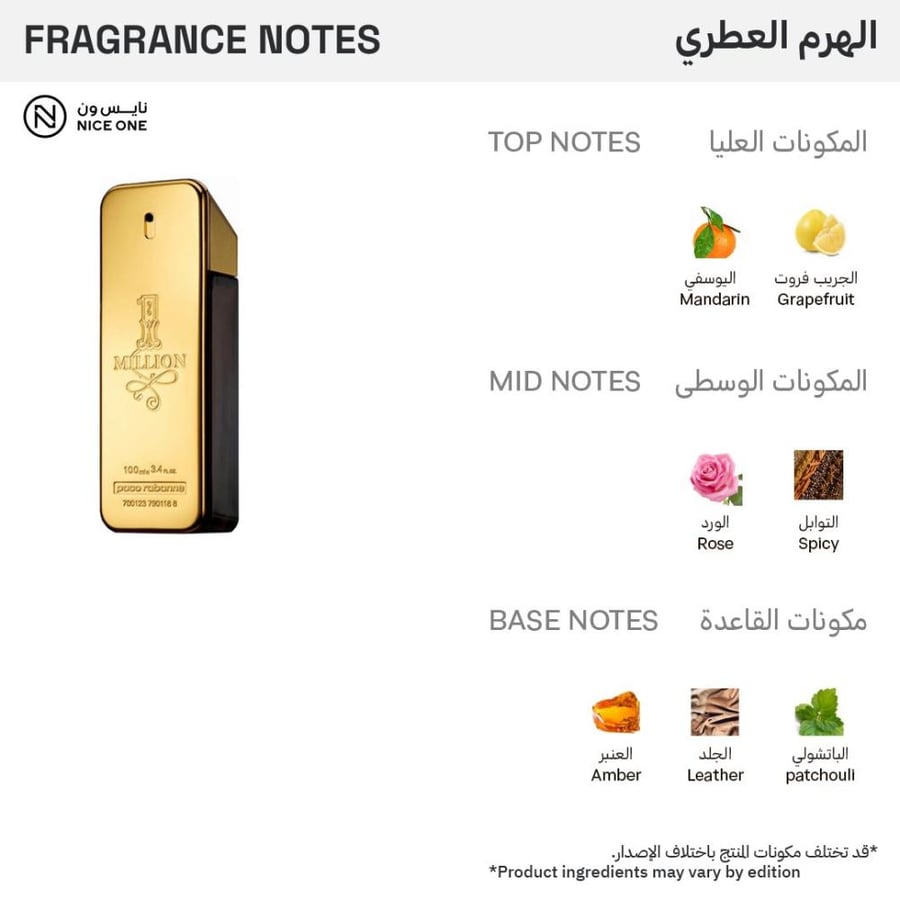 عطر ون مليون أو دو تواليت للرجال من Paco Rabanne 100ml ذهبي