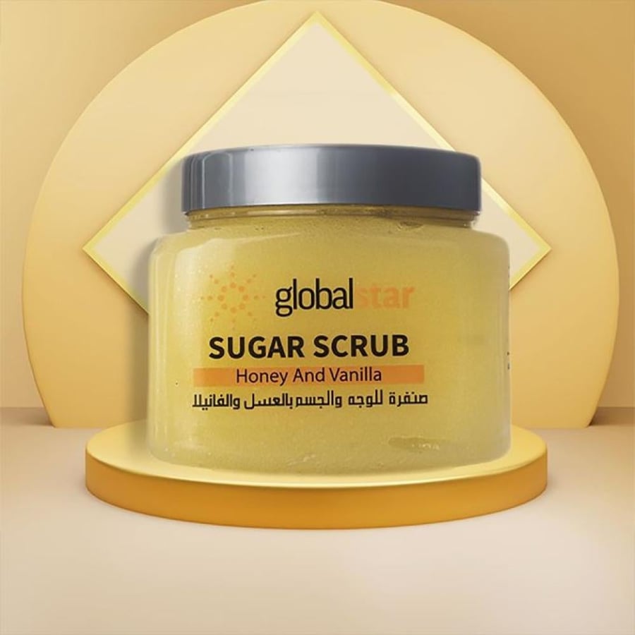 مقشر سكر للوجه والجسم بالعسل والفانيلا من Global Star 600 جم أصفر