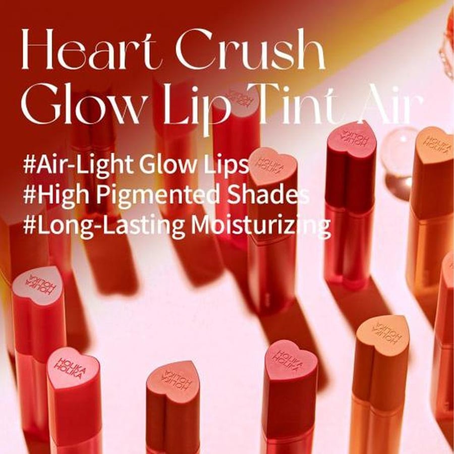 تنت شفاه هارت كراش جلو تنت اير من Holika Holika أحمر بلمعان خفيف
