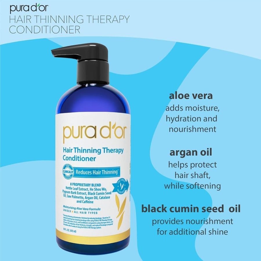بلسم تقوية ومظهر أكثر امتلاء Hair Thinning Therapy من Pura dor 236 مل أزرق