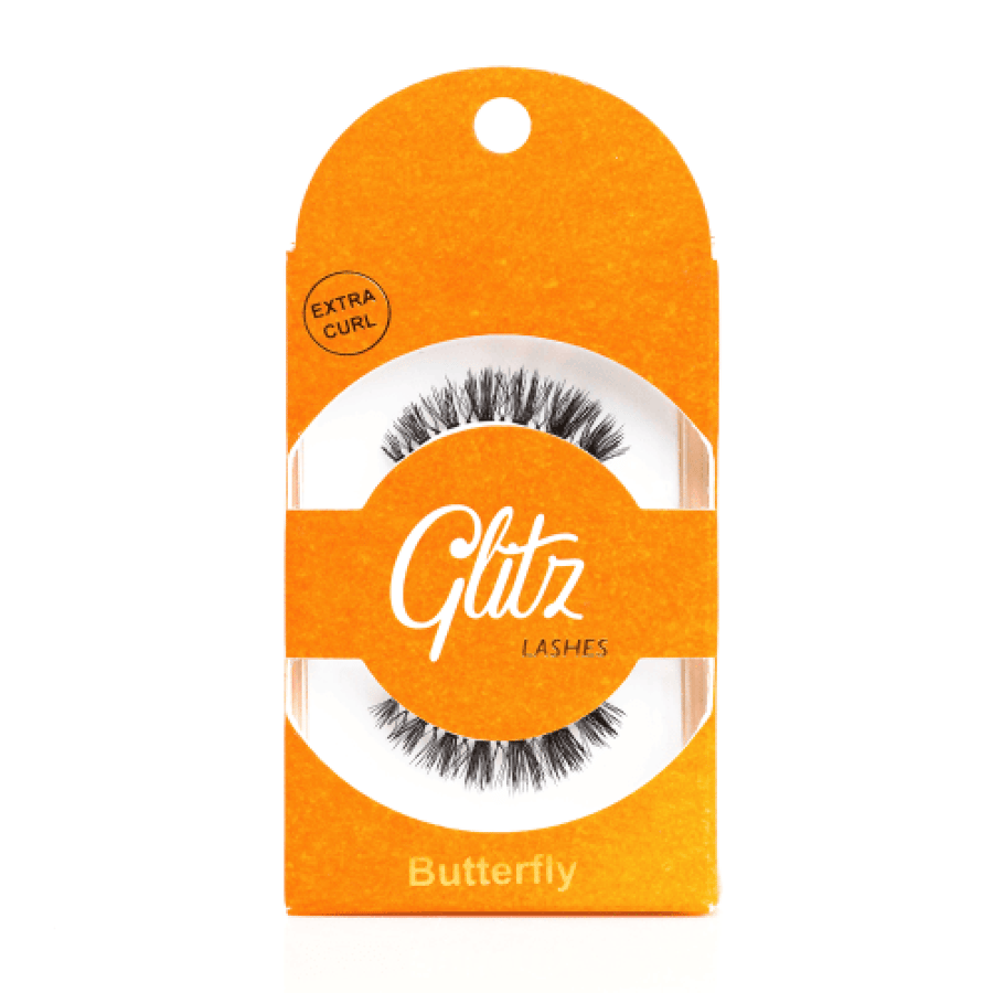 رموش بشعر طبيعي بترفلاي من Glitz سوداء منحنية بتغليف ورقي