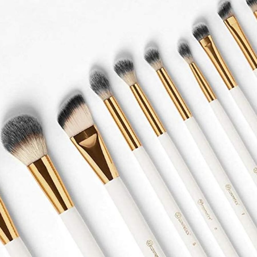 طقم فرش مكياج اليغانس الأبيض من bh cosmetics 13 قطعة بقواعد ذهبية