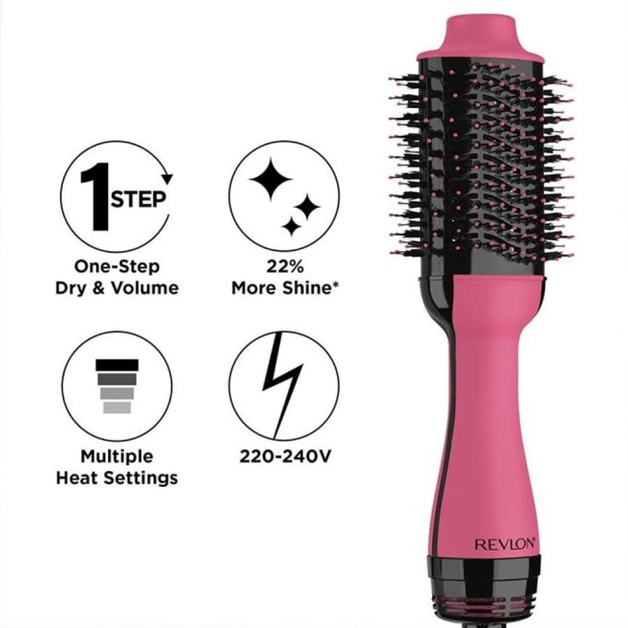مجفف وفرشاة شعر كهربائية One Step من REVLON لتجفيف وفوليوم وردي