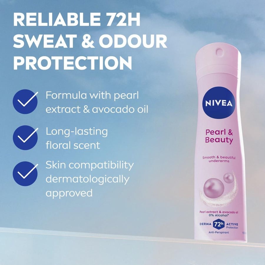 بخاخ مزيل العرق بيرل آند بيوتي من NIVEA للنساء 150 مل وردي