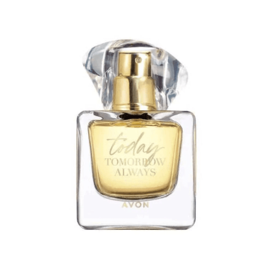 عطر تودي تومورو الويز او دو برفيوم من AVON بزجاج ذهبي شفاف وبخاخ