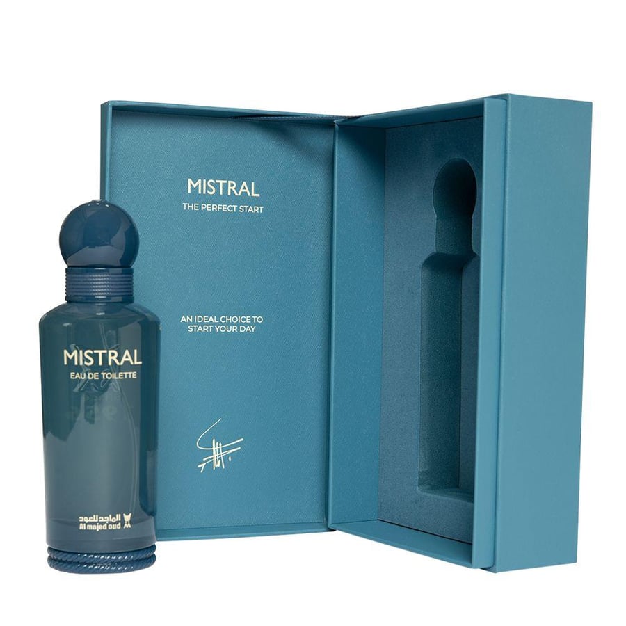عطر او دو تواليت ماسترل من المajad للعود زجاجة أزرق غامق