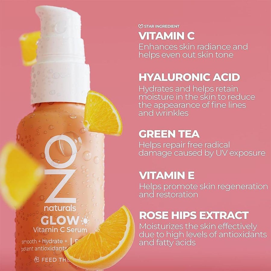 سيروم فيتامين سي للوجه OZ naturals 30 مل بمضخة برتقالية