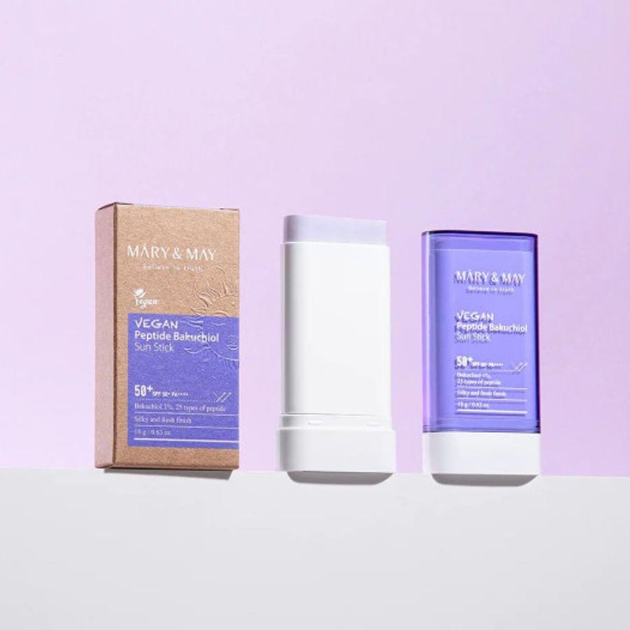 صن ستك نباتي SPF50 من ماري اند ماي مع الببتيدات والباكوشيول 18 جم