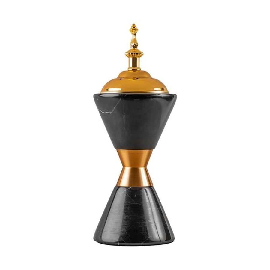 مبخرة رخامية بتصميم ساعة رملية بلون أسود وذهبي 1695 سم