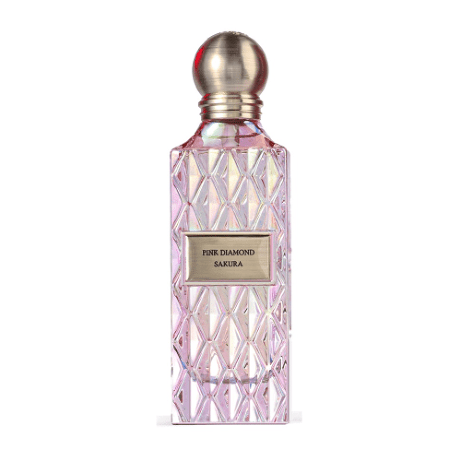 عطر او دو برفيوم بينك دايموند ساكورا من إبراهيم القرشي زجاجة وردي ماسي