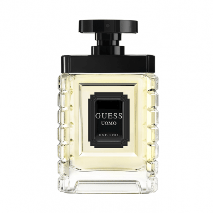 عطر رجالي او دي تواليت GUESS Uomo زجاجة زجاجية شفافة سائل اصفر