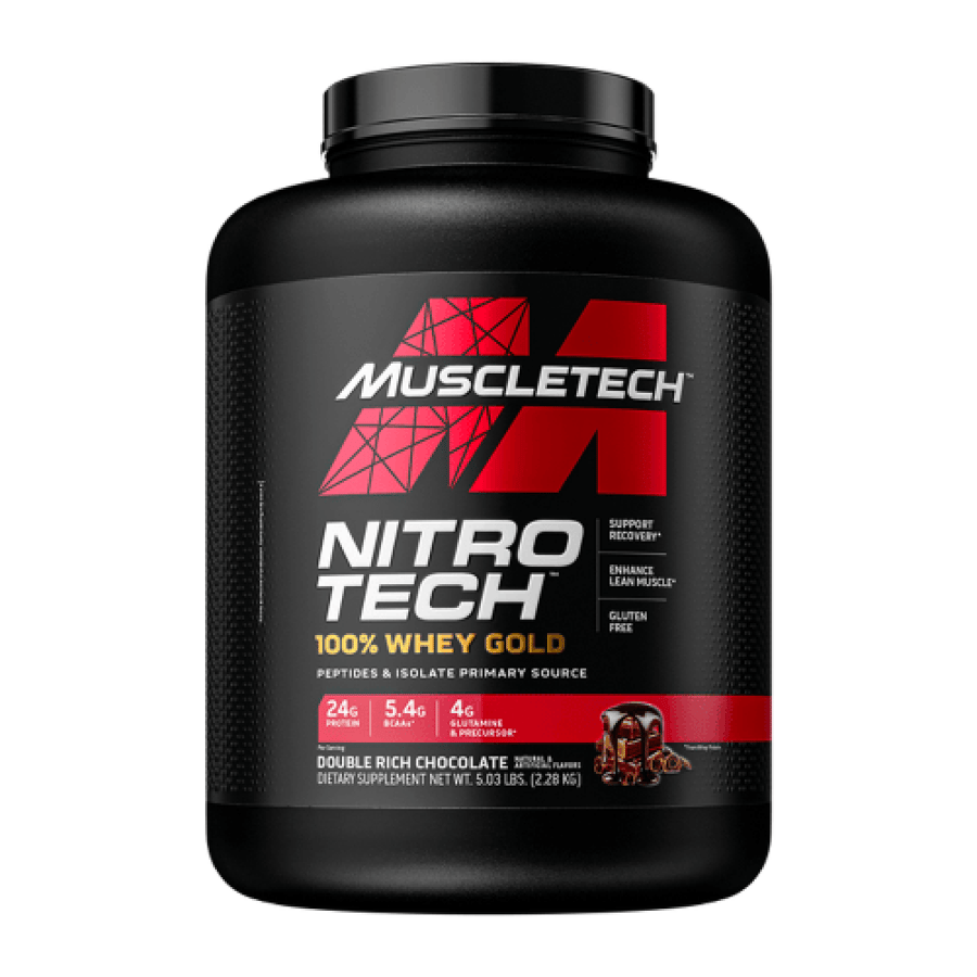 مكمل بروتين واي NitroTech Whey Gold من MuscleTech بنكهة Double Rich Chocolate