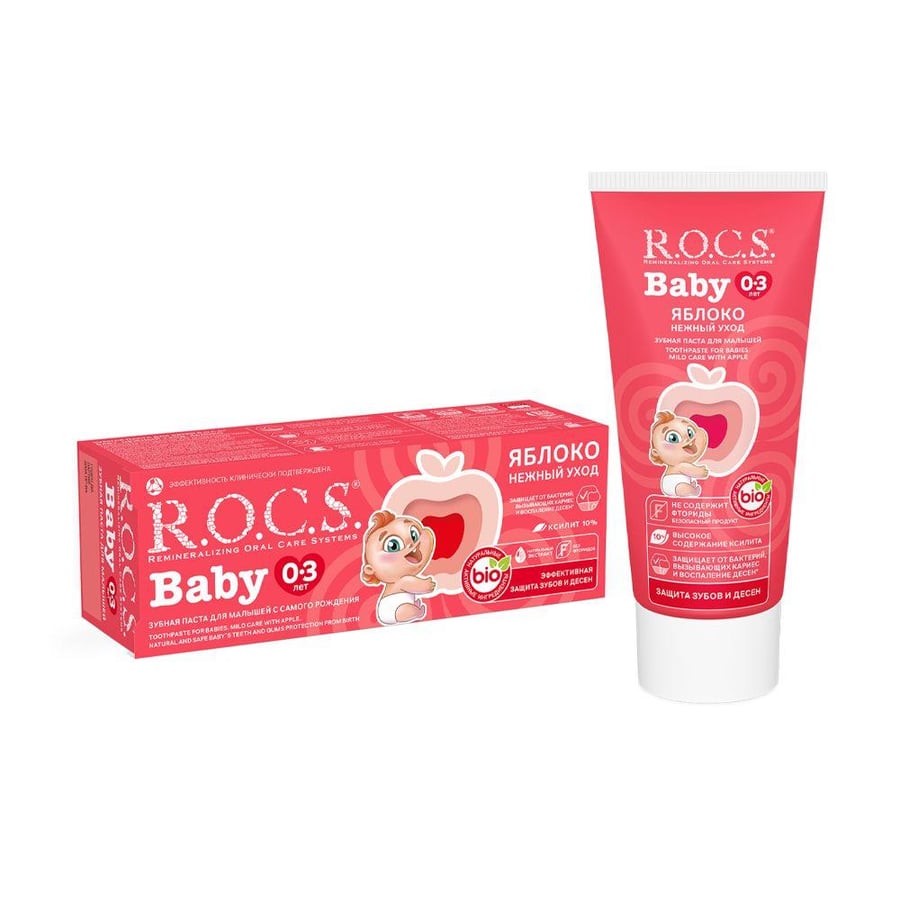 معجون أسنان للأطفال روكس ROCS للعناية اللطيفة بنكهة التفاح 45 جم