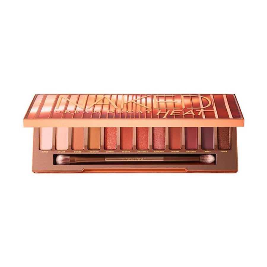 باليت ظلال العيون Naked Heat من Urban Decay بدرجات بنية دافئة مع مرآة وفرشاة