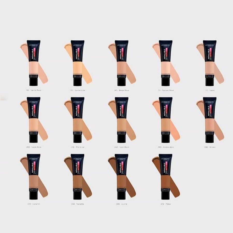 كريم أساس مات Infallible 24H من لوريال باريس بدرجات Peach وBrown وBlack