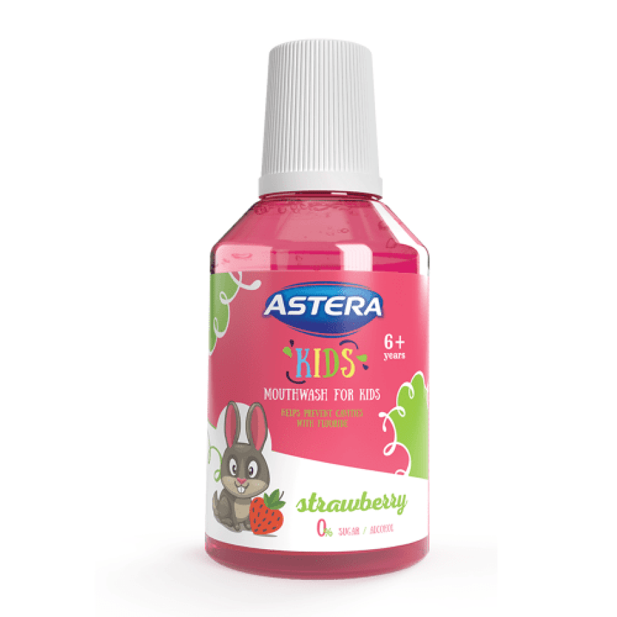 غسول فم للأطفال بنكهة الفراولة من astera 300 مل لون وردي