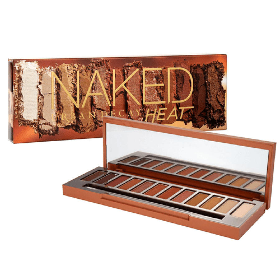 باليت ظلال العيون Naked Heat من Urban Decay بدرجات بنية دافئة مع مرآة وفرشاة