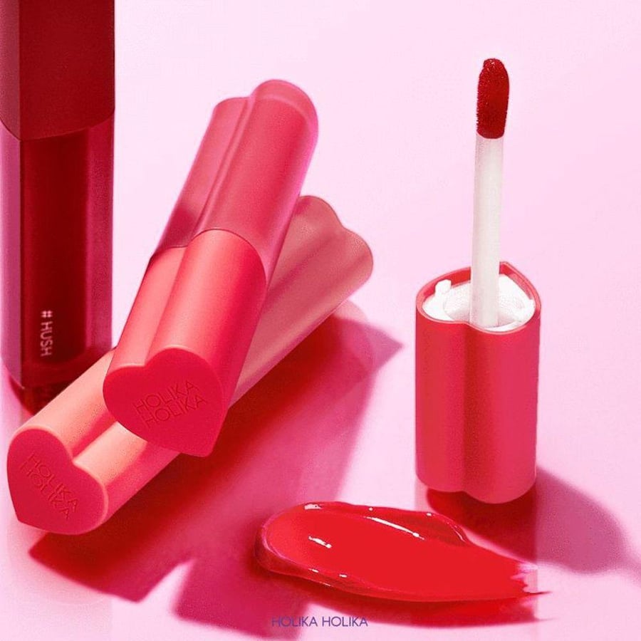تنت شفاه هارت كراش جلو تنت اير من Holika Holika أحمر بلمعان خفيف