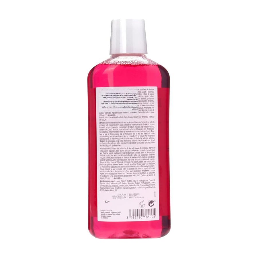 غسول فم وردي Bexident 500ml بزجاجة بلاستيكية بقبعة بيضاء