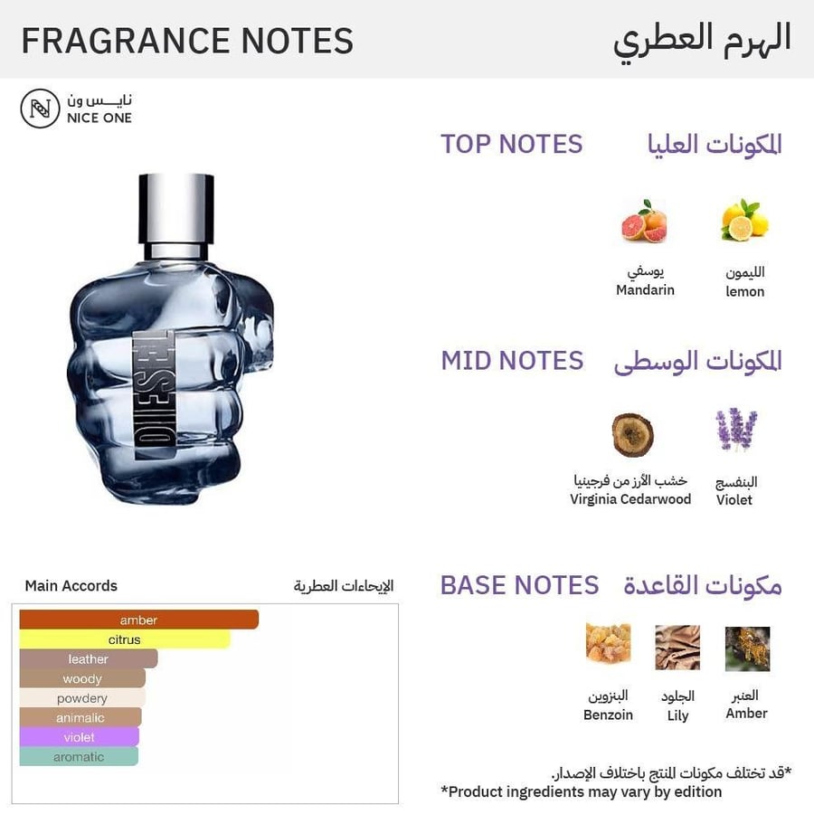 عطر رجالي اونلي ذا بريف او دو تواليت من Diesel زجاجة زرقاء بغطاء فضي