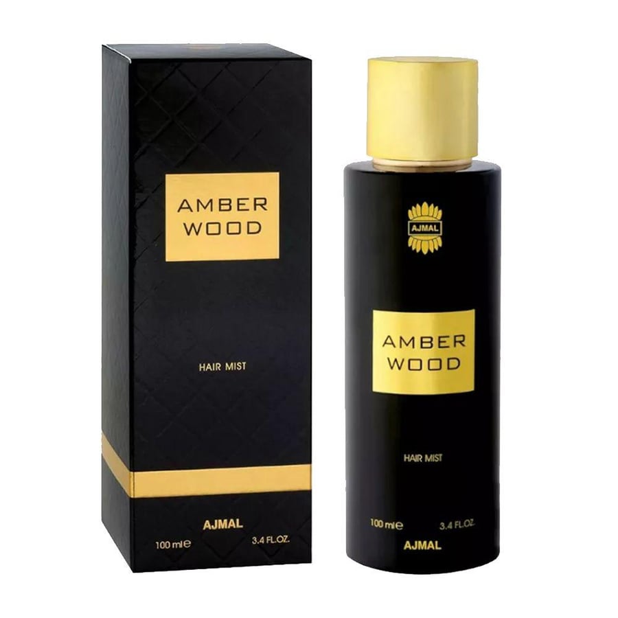 عطر شعر عنبر وود Ajmal 100 مل زجاجة سوداء بغطاء ذهبي