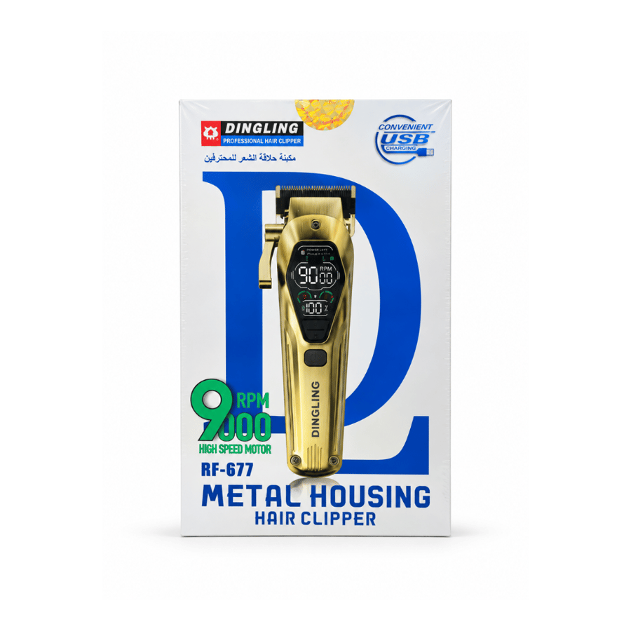 ماكينة حلاقة وتحديد الشعر دينجلينج DINGLING RF-677 احترافية 9000 RPM بهيكل معدني وشاشة رقمية وشحن USB