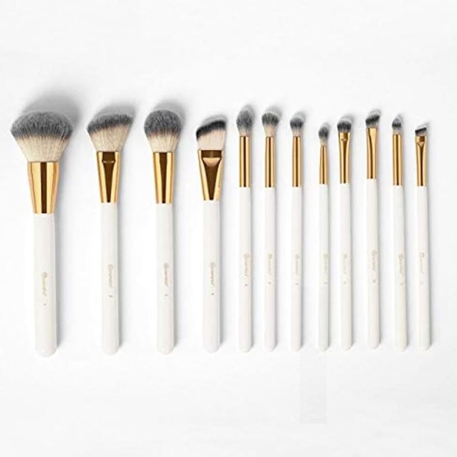 طقم فرش مكياج اليغانس الأبيض من bh cosmetics 13 قطعة بقواعد ذهبية