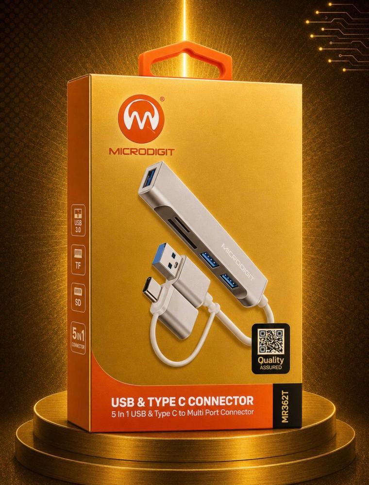 محول USB و Type-C متعدد المنافذ 5 في 1 MICRODIGIT MR362T
