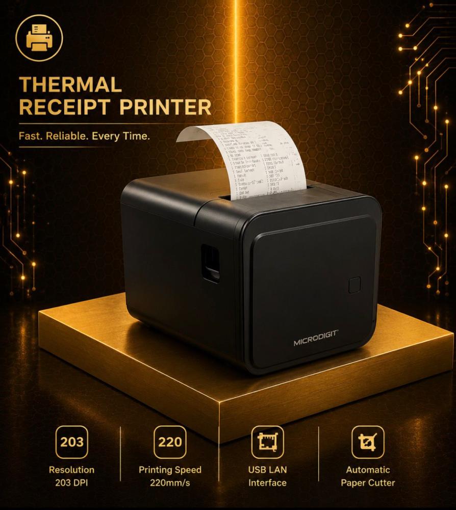 طابعة فواتير حرارية بسرعة 220 مم/ثانية – دقة 203 DPI منفذUSB وLANقص