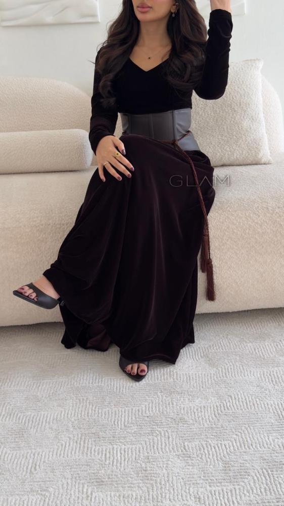 فستان مخمل بحزام