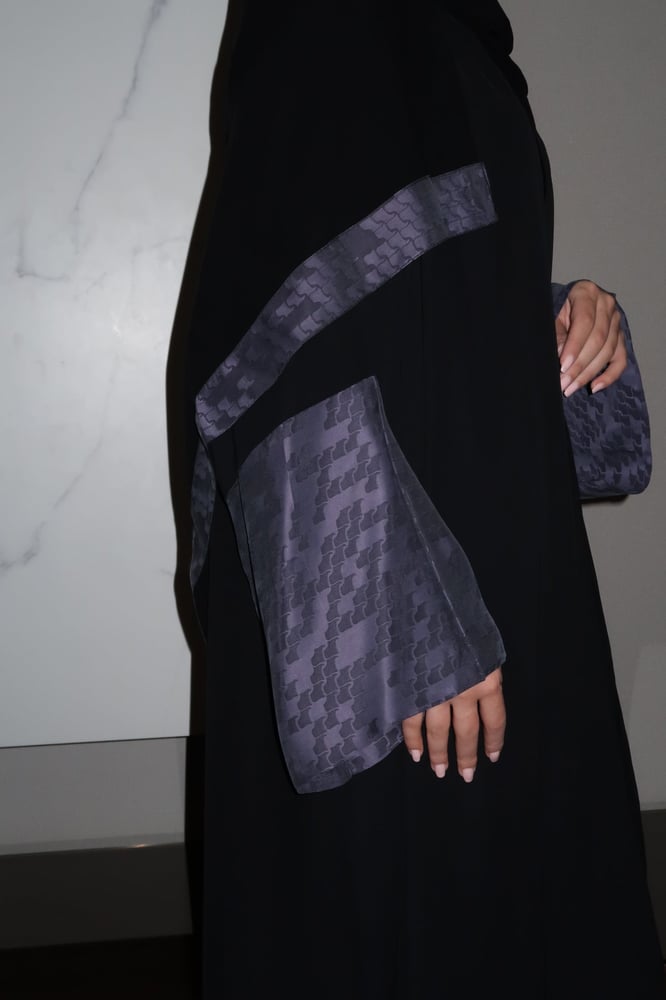 A Line Abaya, Black Crepe With Lavender Wide Sleeves