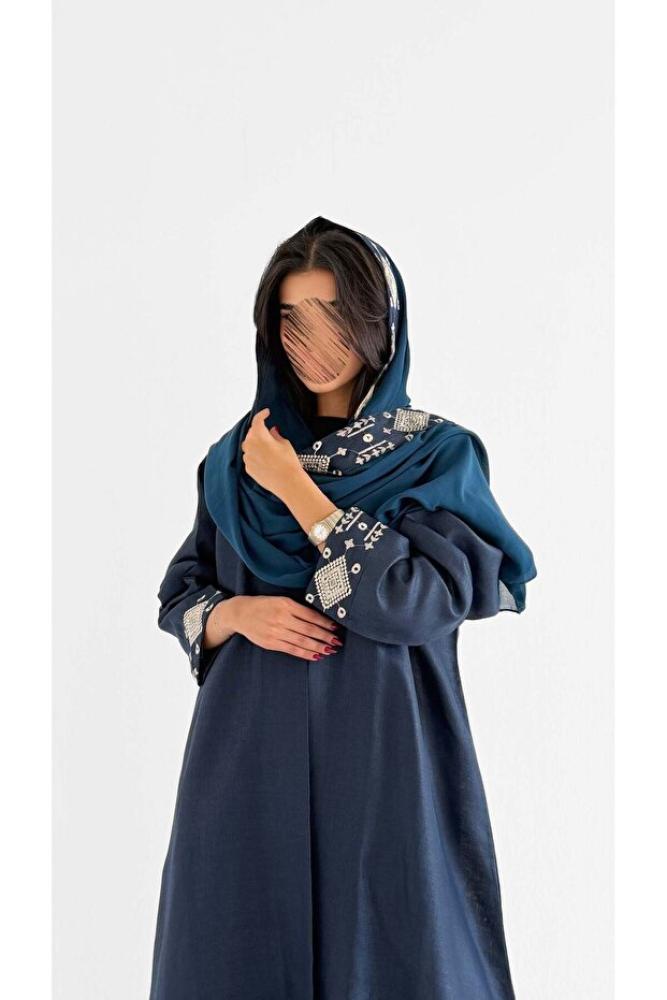 عبايه لنن تطريز مع تدخيلة شانتون