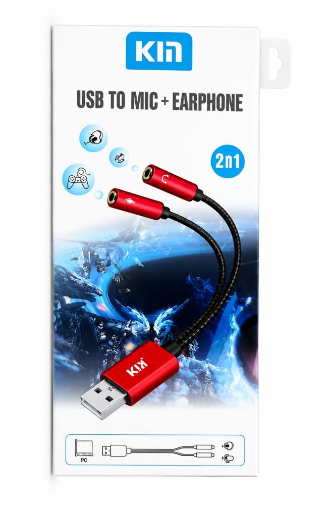 محول USB إلى منفذي 3.5 مم (سماعة + مايك)